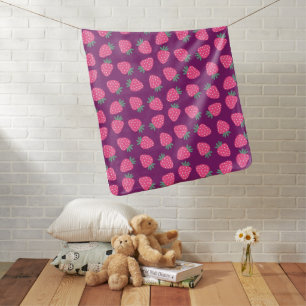 pink juicy strawberry pattern purple background baby blanket