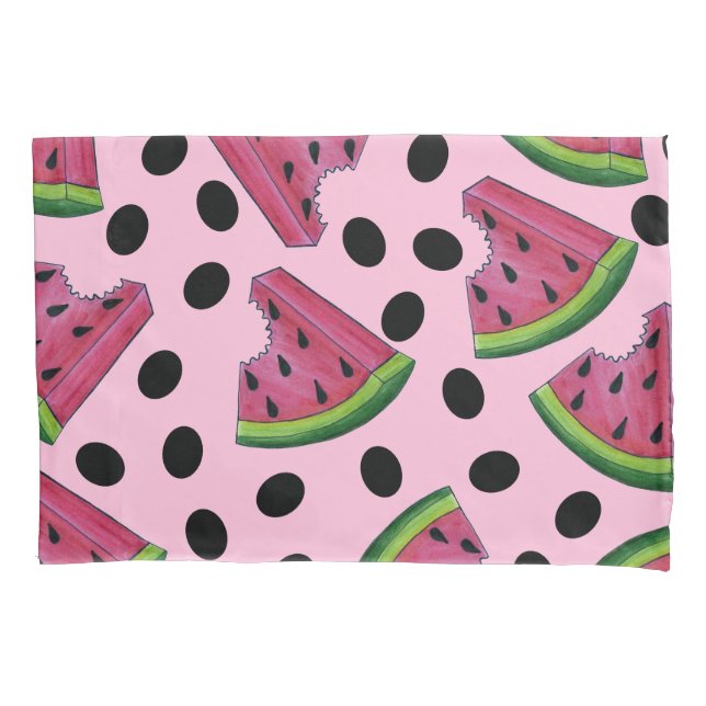 Pink Juicy Watermelon Wedge Seeds Fruit Pillow Case (Front)