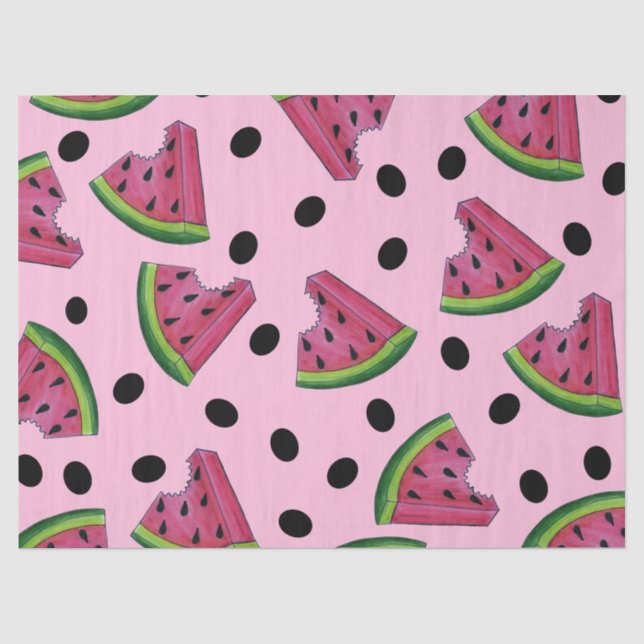 Pink Juicy Watermelon Wedge Seeds Fruit Tissue Paper (Front)