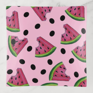 Pink Juicy Watermelon Wedge Seeds Fruit Trinket Tray