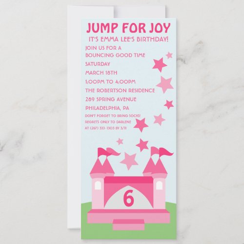 Pink Jump for Joy Bounce House Birthday Invitation