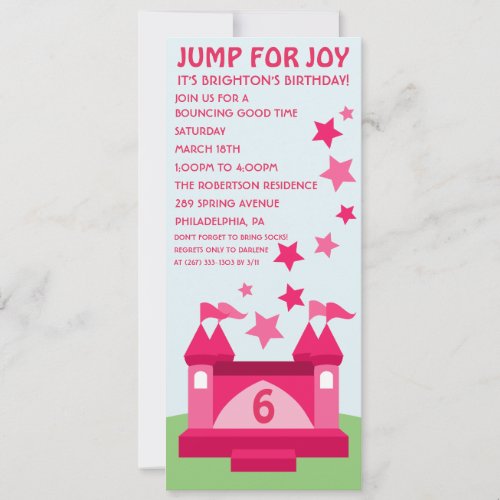 Pink Jump for Joy Bounce House Birthday Invitation