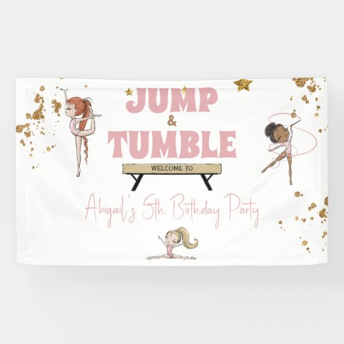 Pink Jump  Tumble Gymnastics Birthday Party Banner