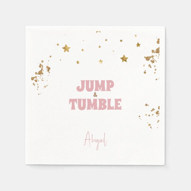 Pink Jump & Tumble Gymnastics Birthday Party Napkins (Front)