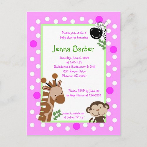 Pink Jungle Adventure Baby Shower Post Card