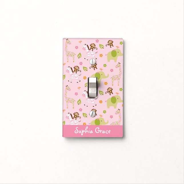 Pink Jungle Animal Light Switch Cover (In Situ)