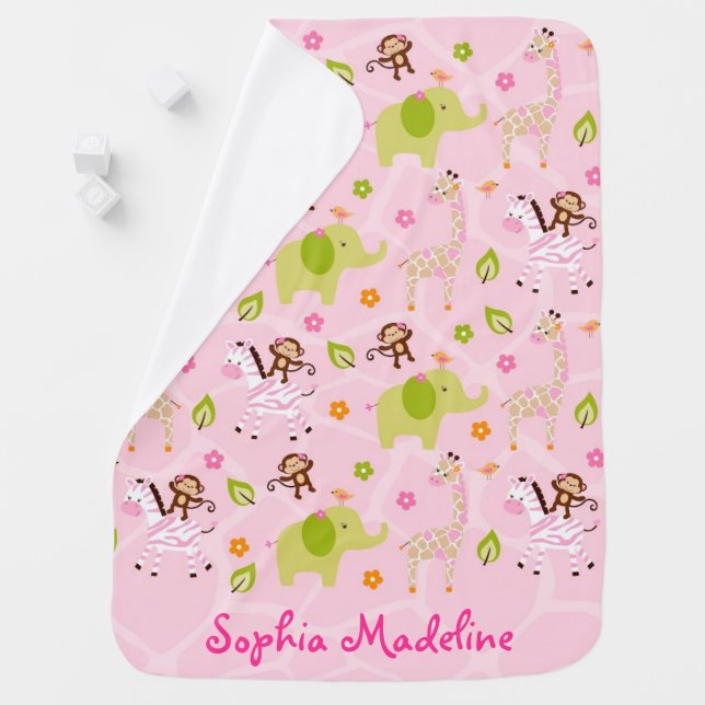 Pink Jungle Animal Swaddle Blanket (In Situ)