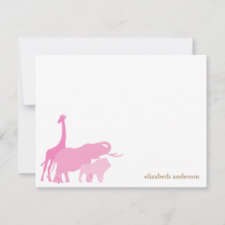 Pink Jungle Animals Personalized Thank You Notes