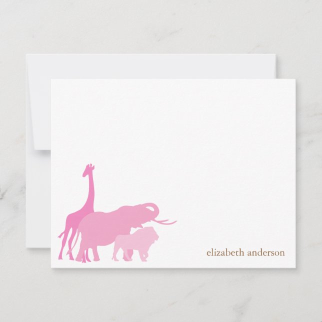 Pink Jungle Animals Personalized Thank You Notes (Front)