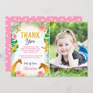 Pink Jungle Animals Photo Birthday Thank You Card