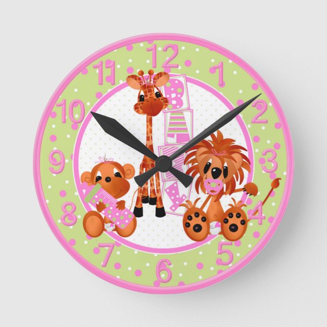 Pink Jungle Baby Clock (Front)