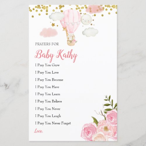 Pink Jungle Hot air Balloon Prayers for Baby Card