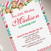 Pink Jungle Monkey Safari Animal Birthday Invitation