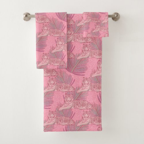 Pink Jungle Tiger Pattern Bath Towel Set