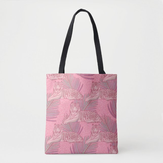 Pink Jungle Tiger Pattern Tote Bag (Front)