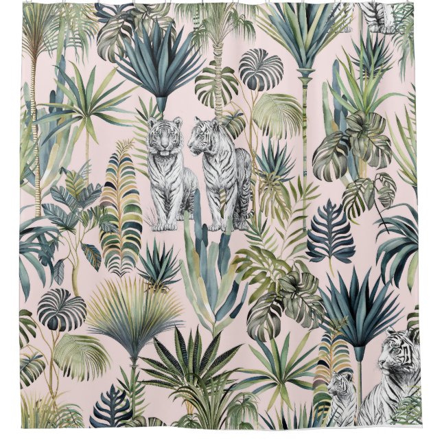 Pink Jungle White Tigers Shower Curtain (Front)