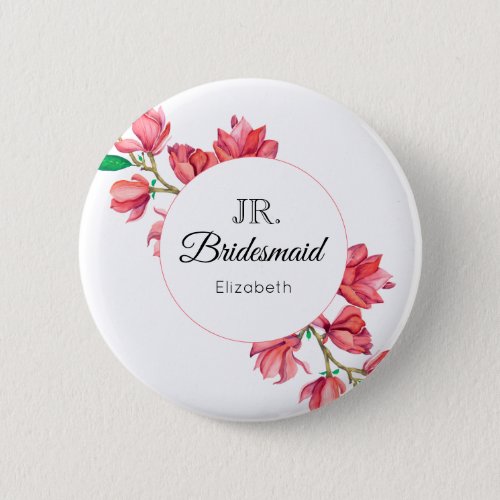 Pink Junior Bridesmaid Floral White Button