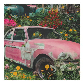 Pink Junkyard Car Faux Canvas Print