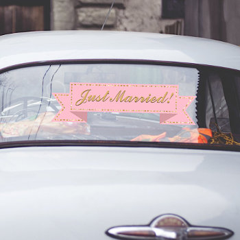 Pink Just Married Banner Window Cling by Myweddingday at Zazzle