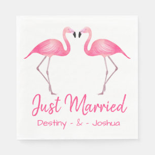 Pink Just Married Flamingo Tropical Wedding Luau Napkins