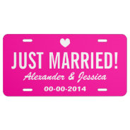 Pink Just Married License Plate For Wedding Car at Zazzle