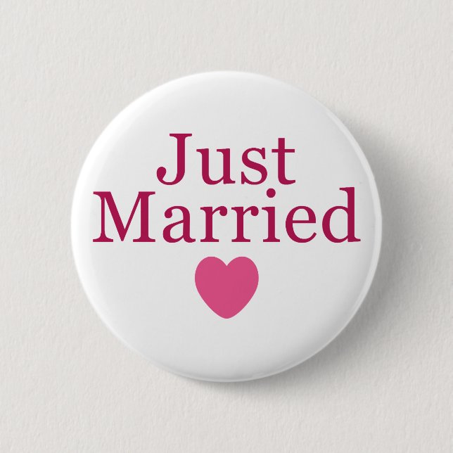 Pink Just Married Pinback Button (Front)