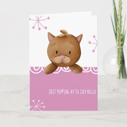 Pink Just Popping To Say Hello Cute Cat  Card