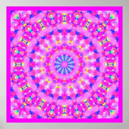 Pink Kaleidoscope Meditation Poster Magenta Border