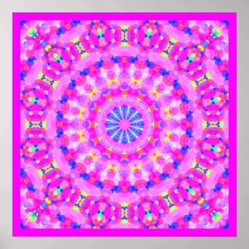 Pink Kaleidoscope Meditation Poster w Border Small