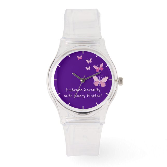 Pink Kaleidoscope of Butterfly Your Name Indigo Watch (Front)
