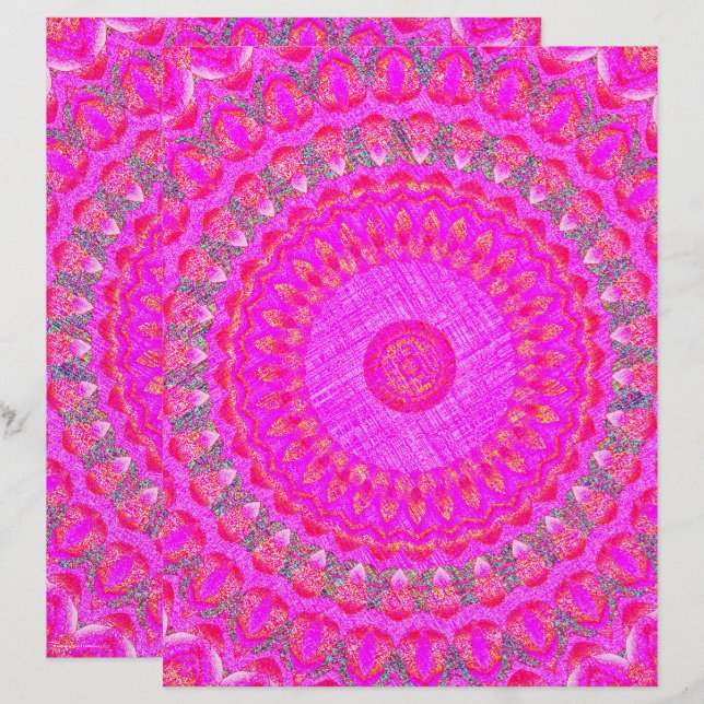 Pink Kaleidoscope Scrapbook Paper 2-Sided Page (Front/Back)