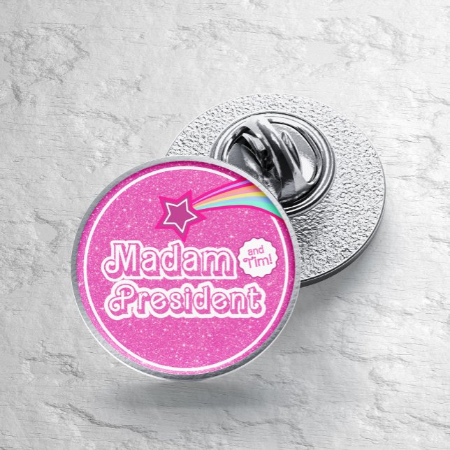 Pink Kamala Glitter Madam President Silver Finish Lapel Pin (Creator Uploaded)