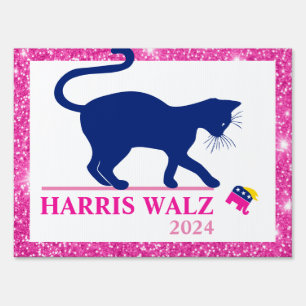 Pink Kamala Harris Cat Sign Trump 2024