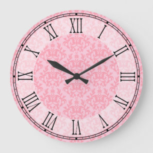 Pink kangaroo paw & heart damask wall clock