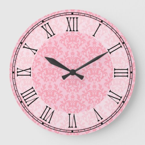 Pink kangaroo paw  heart damask wall clock