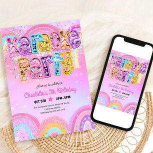 Pink Karaoke Girls 5th Birthday Invitation