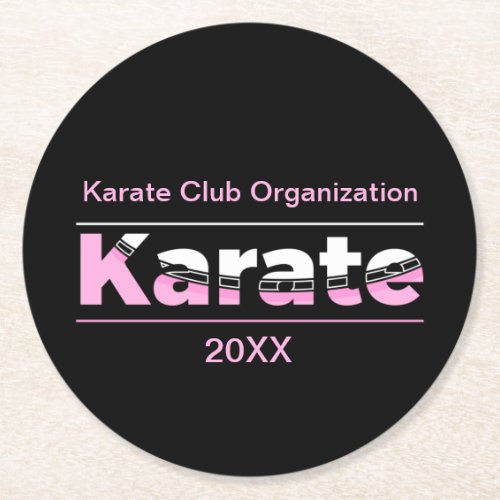 Pink Karate Martial Arts Modern Typography Round Paper Coaster