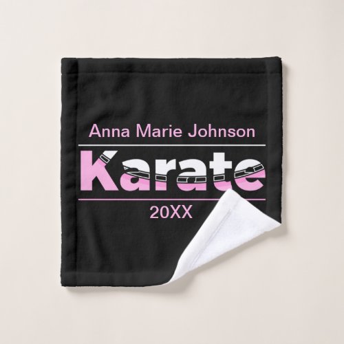 Pink Karate Martial Arts Modern Typography Wash Cloth