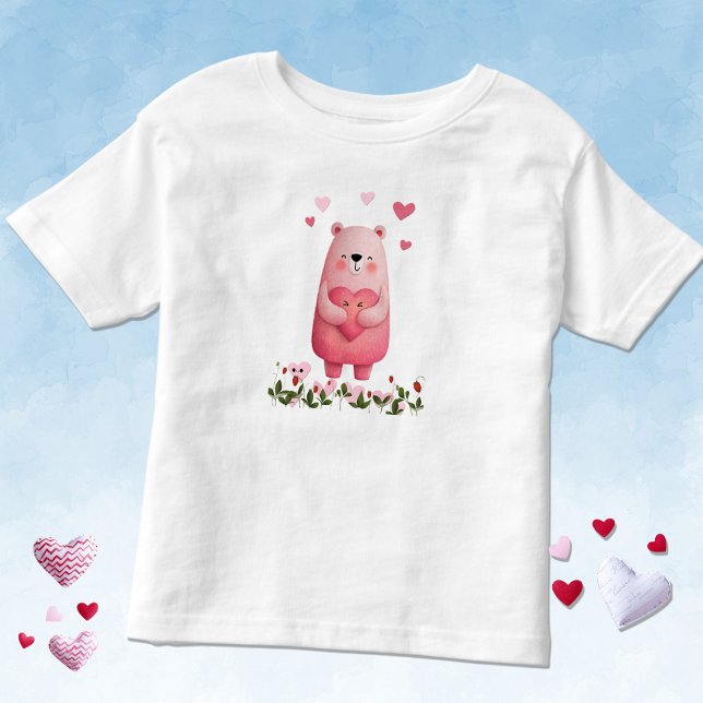 Pink Kawaii Bear with Hearts Toddler T-shirt (Creator Uploaded)