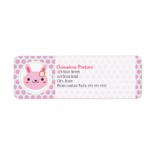 Pink Kawaii Bunny and Polka Dots Label