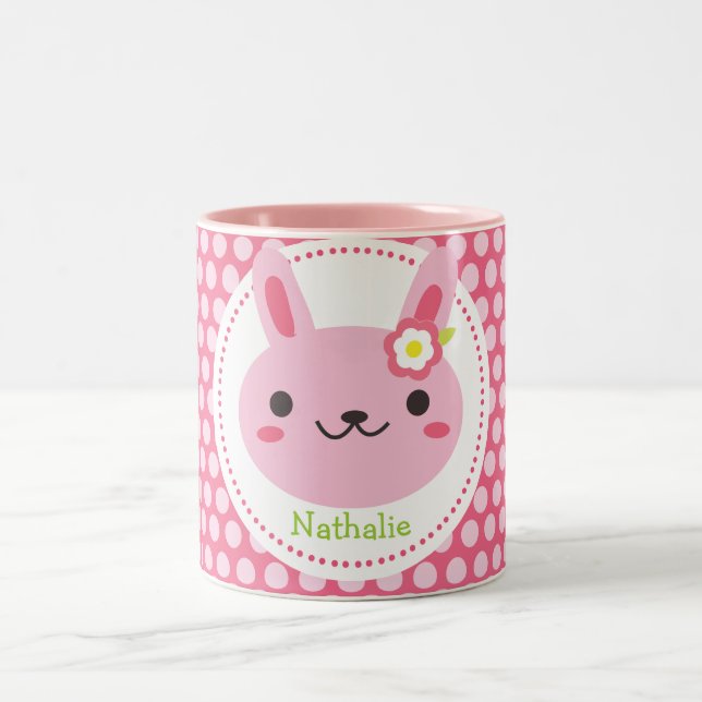 Pink Kawaii Bunny Two-Tone Coffee Mug (Center)