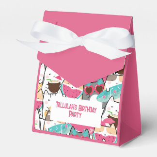 Pink Kawaii Cats Pool Birthday Party Favor Boxes