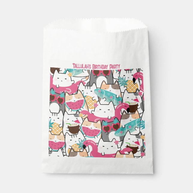 Pink Kawaii Cats Pool Party Favor Bag  (Front)