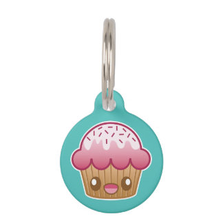 Pink Kawaii Cupcake With Custom Info Pet Name Tag