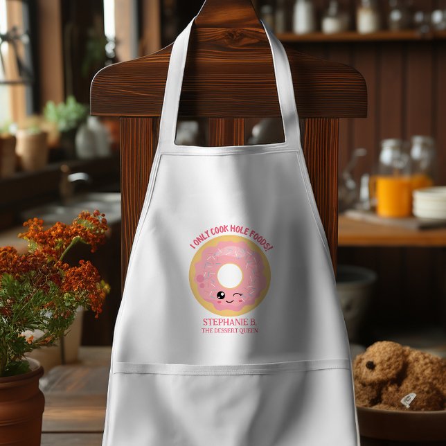 Pink Kawaii Donuts Only Cook Hole Foods Adult Apron (Donuts waste more time! This is the gift your are looking for, to the dessert queen in your life.)