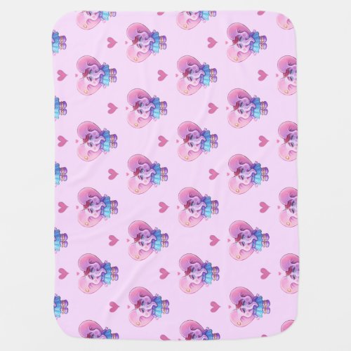 Pink Kawaii Elephant girl In Love  Baby Blanket