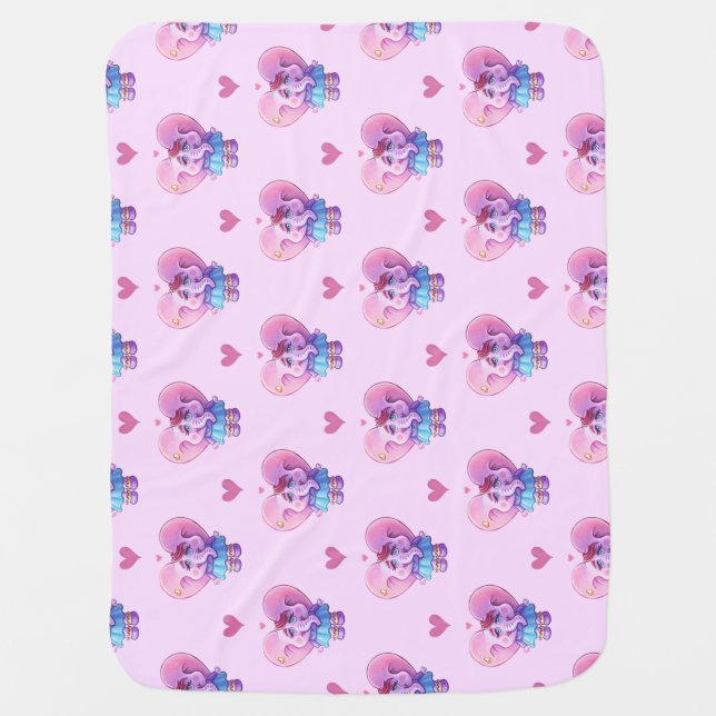 Pink Kawaii Elephant girl In Love  Baby Blanket (Front)