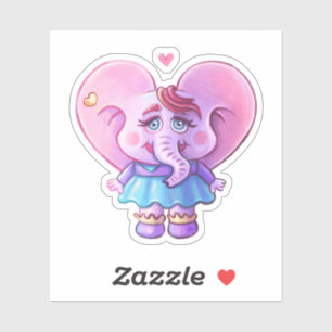Pink Kawaii Elephant girl In Love Sticker