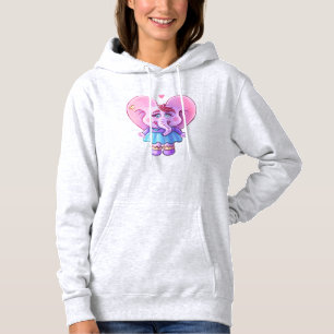 Pink Kawaii Elephant In Love Hoodie
