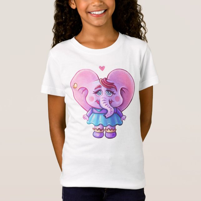Pink Kawaii Elephant In Love T-Shirt (Front)